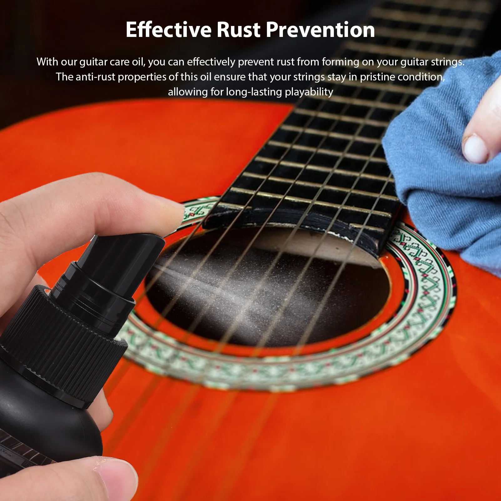 GUITTO Kit de cuidado de limpieza de guitarra, aceite de cuidado antioxidante de cuerda de 50ml con paño de limpieza para herramienta de mantenimiento de limpieza de guitarra acústica