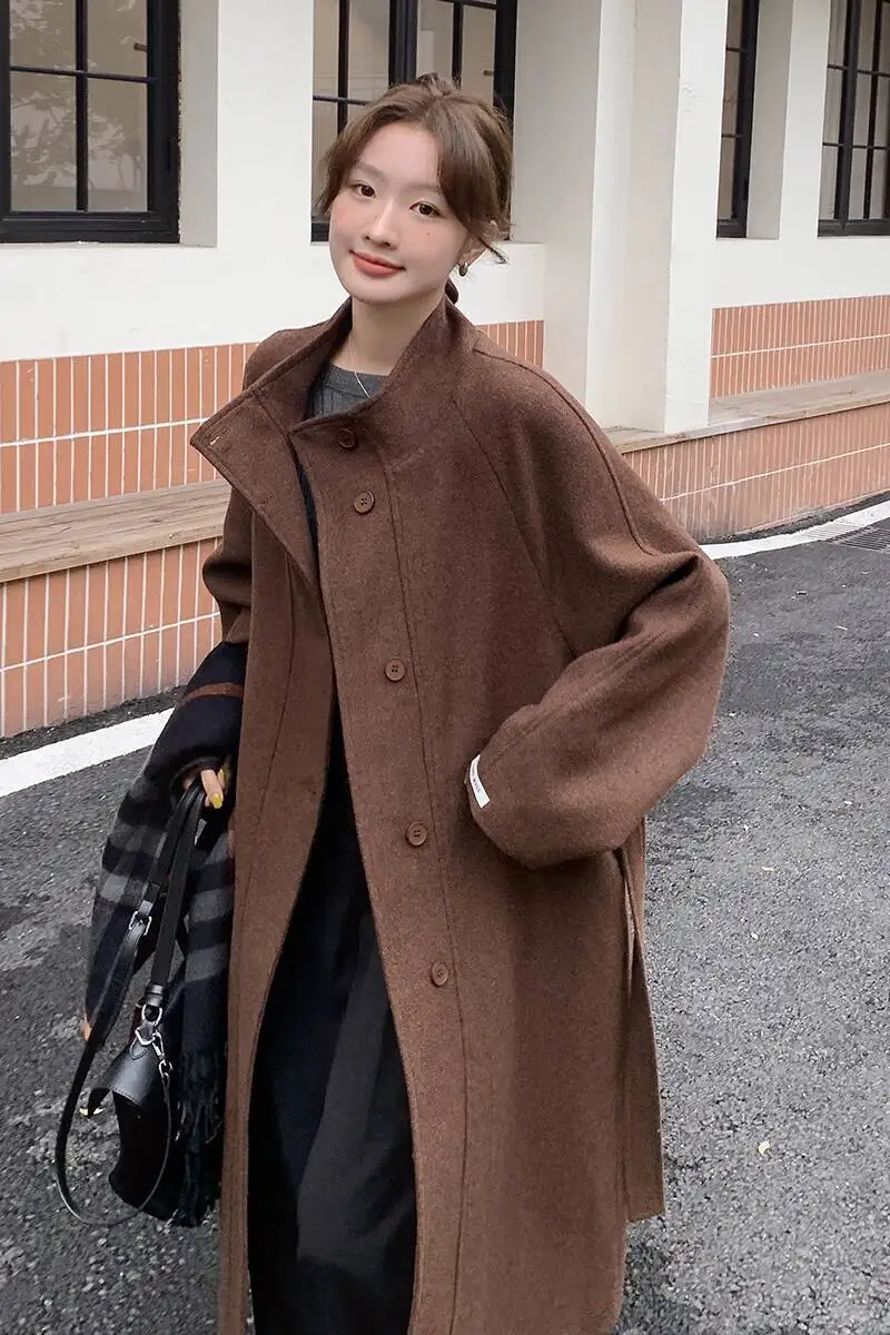 UMI MAO 롱 모직 코트 야마모토 다크 가을 겨울 새로운 프렌치 커피 자켓 여성 오버 코트 Femme Y2K