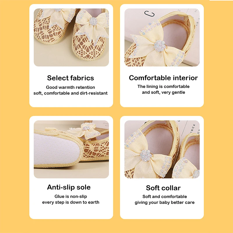 Suefunskry Baby Girl Cute Flats Mocassini con suola morbida antiscivolo Scarpe con fiocchi di strass Scarpe da passeggio casual per neonato