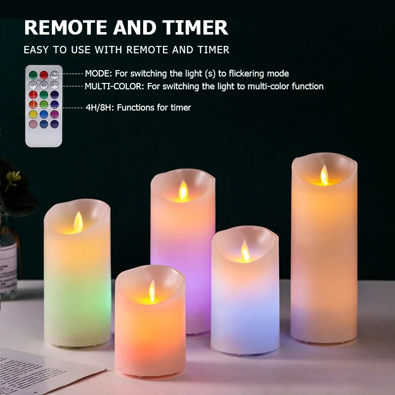 LED Multi Colored Flameless Candle with Remote Control Timer Realistic Wax Color Changing Candle Battery Operated Candle