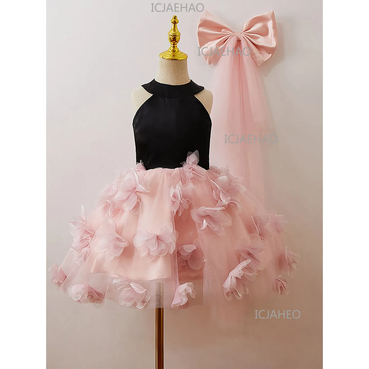 Girls High‑End Light Luxury Strapless Formal Dress, Birthday Princess Gown, Catwalk Kids Host & Piano Performance Outfit