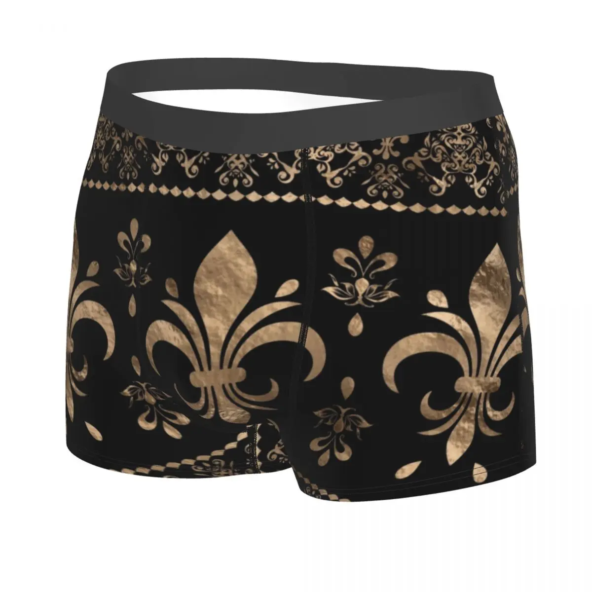 Custom Male Cool Luxury Black And Gold Fleur De Lys Underwear Boxer Briefs Men Breathbale Shorts Underpants