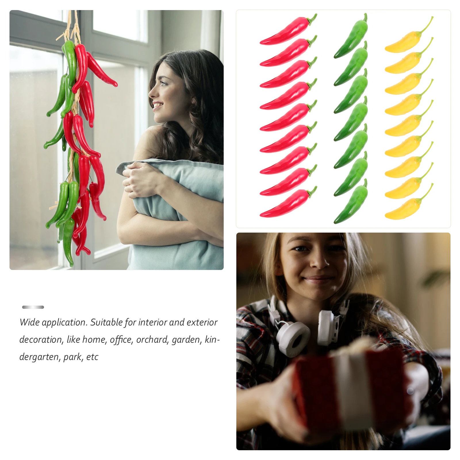 60pcs Artificial Pepper Fake Ornament Lifelike Chili Simulation Vegetable Decor Realistic Accessories Home Garden