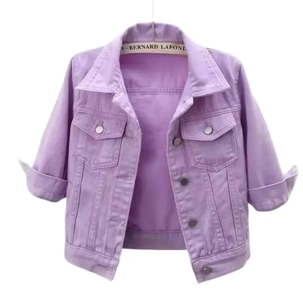 2024 New Summer Women Denim Jacket Candy Color Casual Short Denim Coat Famale Jeans Jackets Outerwear Casaco Jaqueta Feminina