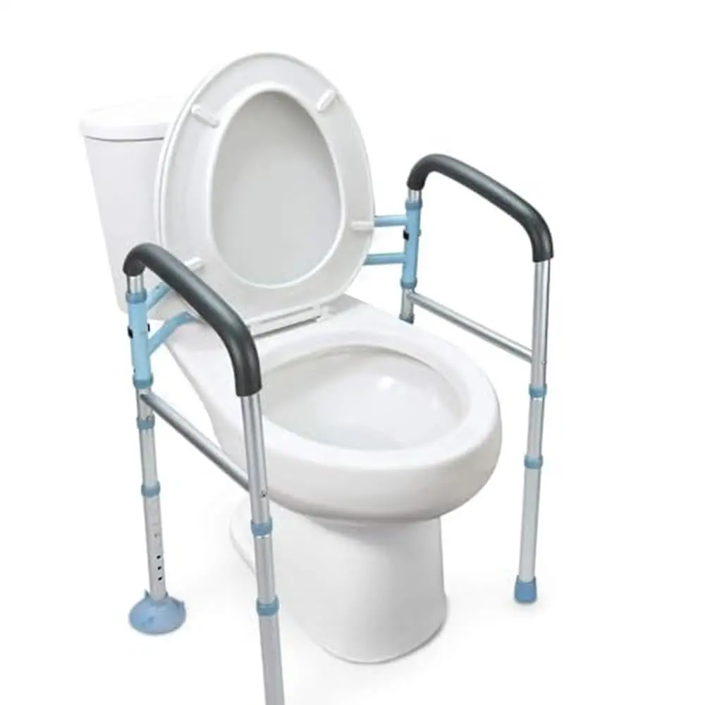 Toilet Safety Rail Medical Frame Elderly Handicap Bathroom Adjustable Stand Alone Non-Slip Foldable Padded Grip Lightweight