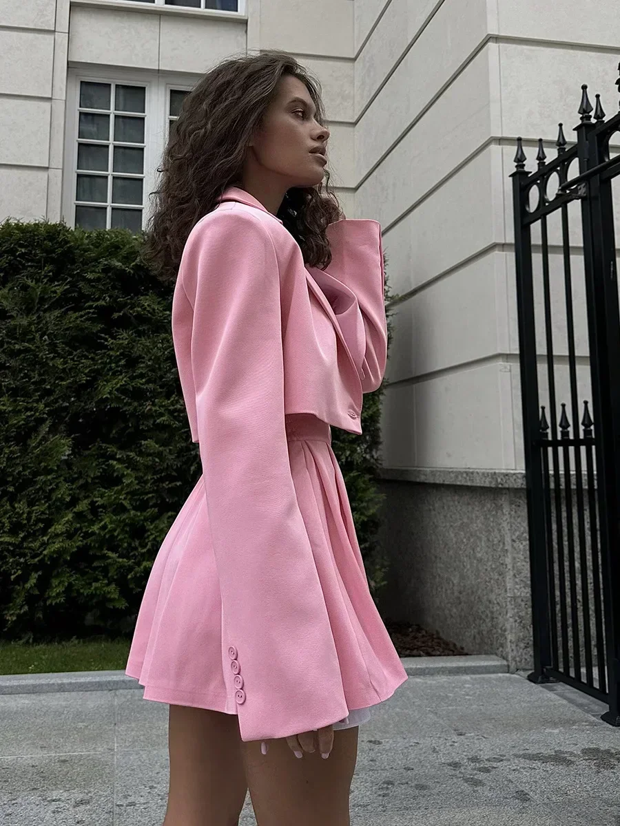 Blubelle Set blazer corto da donna alla moda Giacche blazer corte e minigonna a pieghe Set da 2 pezzi Set da due pezzi Completi da donna