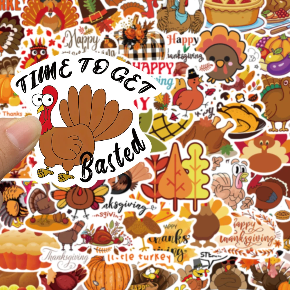 50 قطعة عيد الشكر ملصق DIY بها بنفسك محمول الأمتعة سكيت مضحك الكرتون اليقطين تركيا الخريف مابل ليف الكتابة على الجدران الشارات