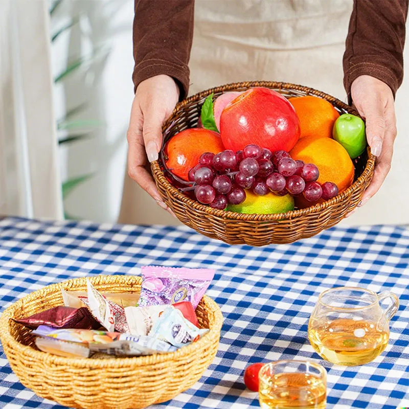 

Imitate Rattan Storage Basket Woven Bread Fruit Basket Food Display Basket for Vegetables Cake Platter Tabletop Serving Baskets