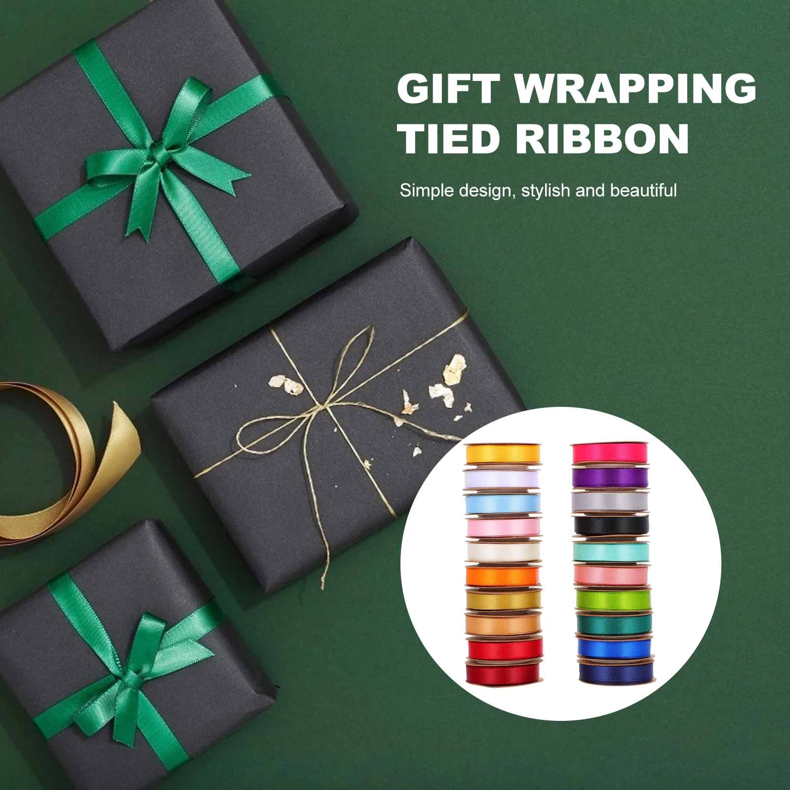 

20 Rolls Polyester Ribbons Decorative Glossy Gift Wrap Double faced Bright Color Soft Material Easy Store Craft Sewing