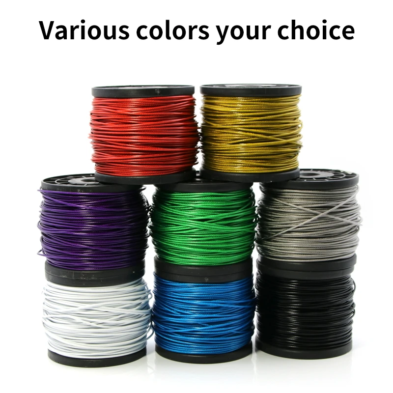 5-20M 304 Stainless Steel PVC Coated Cable with a Diameter of 2mm, Green/Red/Black/Yellow/Blue/Transparent Stainless Steel Cable