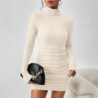Mini robe à col roulé pour femmes, couleur unie, manches longues, Sexy, moulante, fourreau, Club, robe de soirée élégante, pull, vêtements, automne 4