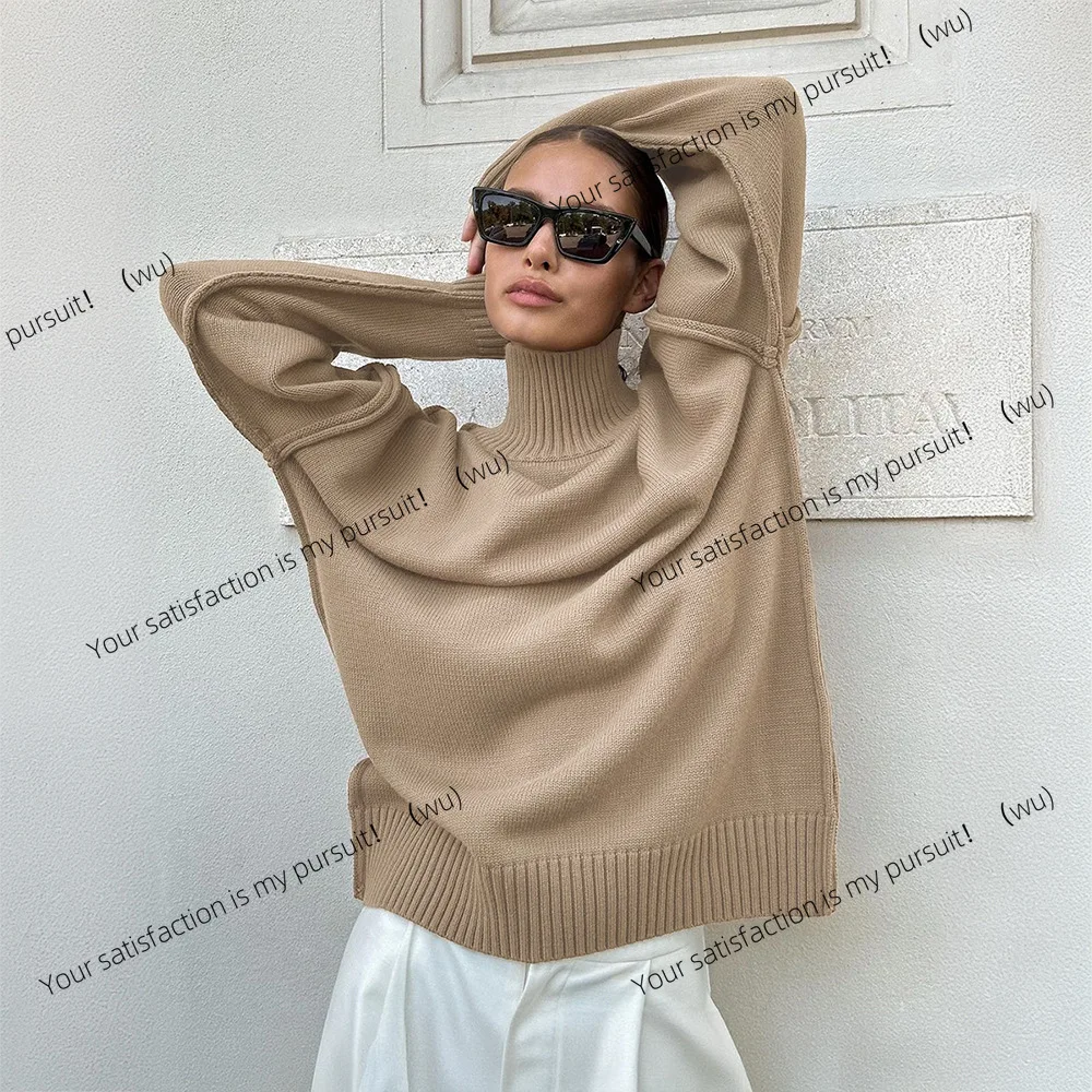 

ZOCI-Splicing turtleneck sweater women's autumn and winter new casual loose lazy thickened sweater knitted jumper