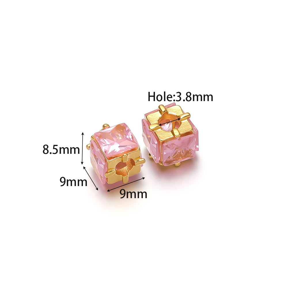 3 Stück Edelstahl-Würfel-Zirkonia-Perlen, goldfarbene Abstandshalter-Perlen für DIY-Schmuck, Halsketten, Armbänder, Ohrringe und Accessoires für Mädchen – Detail 1