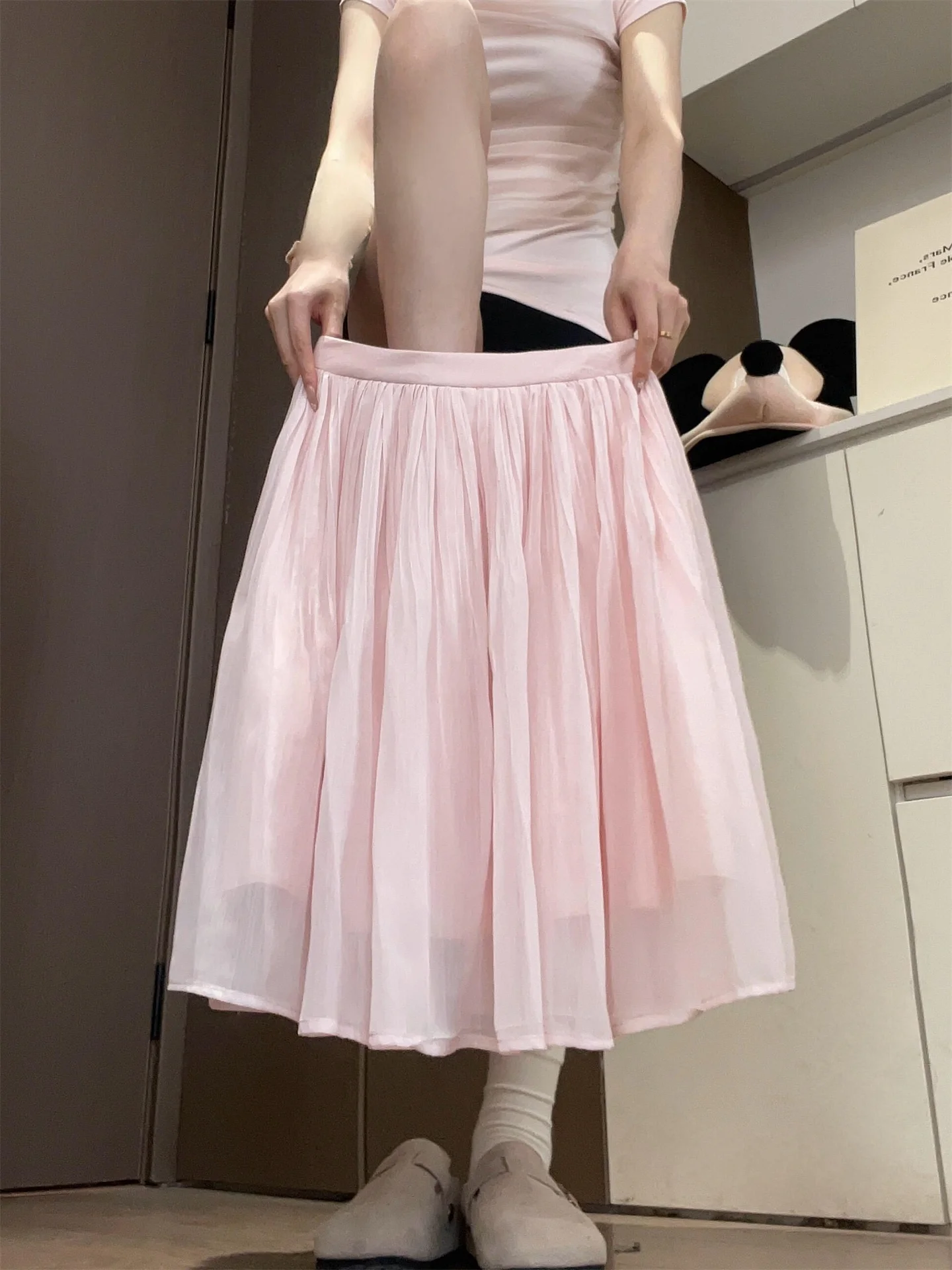 Ballet Tulle Pink Puffy Umbrella Skirt Women's plus Size Autumn Pleated Half Skirt Heavy Embellishment Retro Midi Skirt