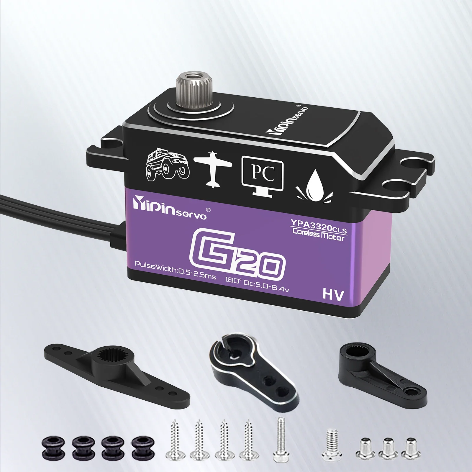 Yipinservo-Servo RC sin núcleo Digital de alta velocidad, perfil bajo, 20KG, Servo de cuerpo corto de alto par para coches RC 1/8 1/10 Drift