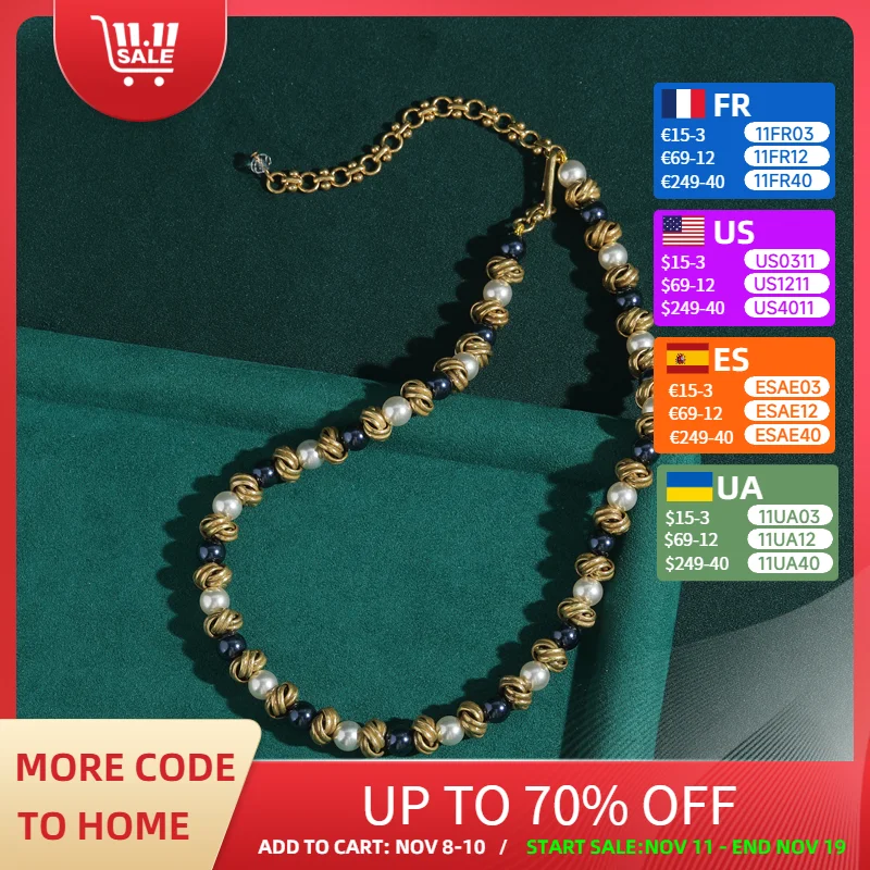 

Винтажное колье-чокер золотого цвета с жемчугом для женщин, черный агат, тканый шар, подвески, антикварные роскошные дизайнерские ювелирные изделия, готика 2025