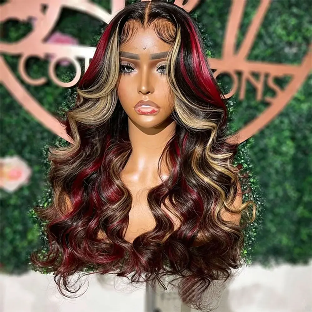 JOVIA OmBre Blonde Lace Front Wig Highlight  Body Wave Wigs  For Women Synthetic 13X4 Lace Frontal  cosplay on clearance sale