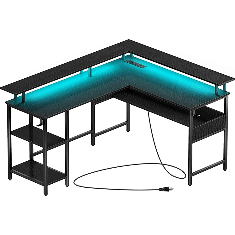 

Computer Desk L Shaped With LED Strip & Power Outlets, Gaming Study Table