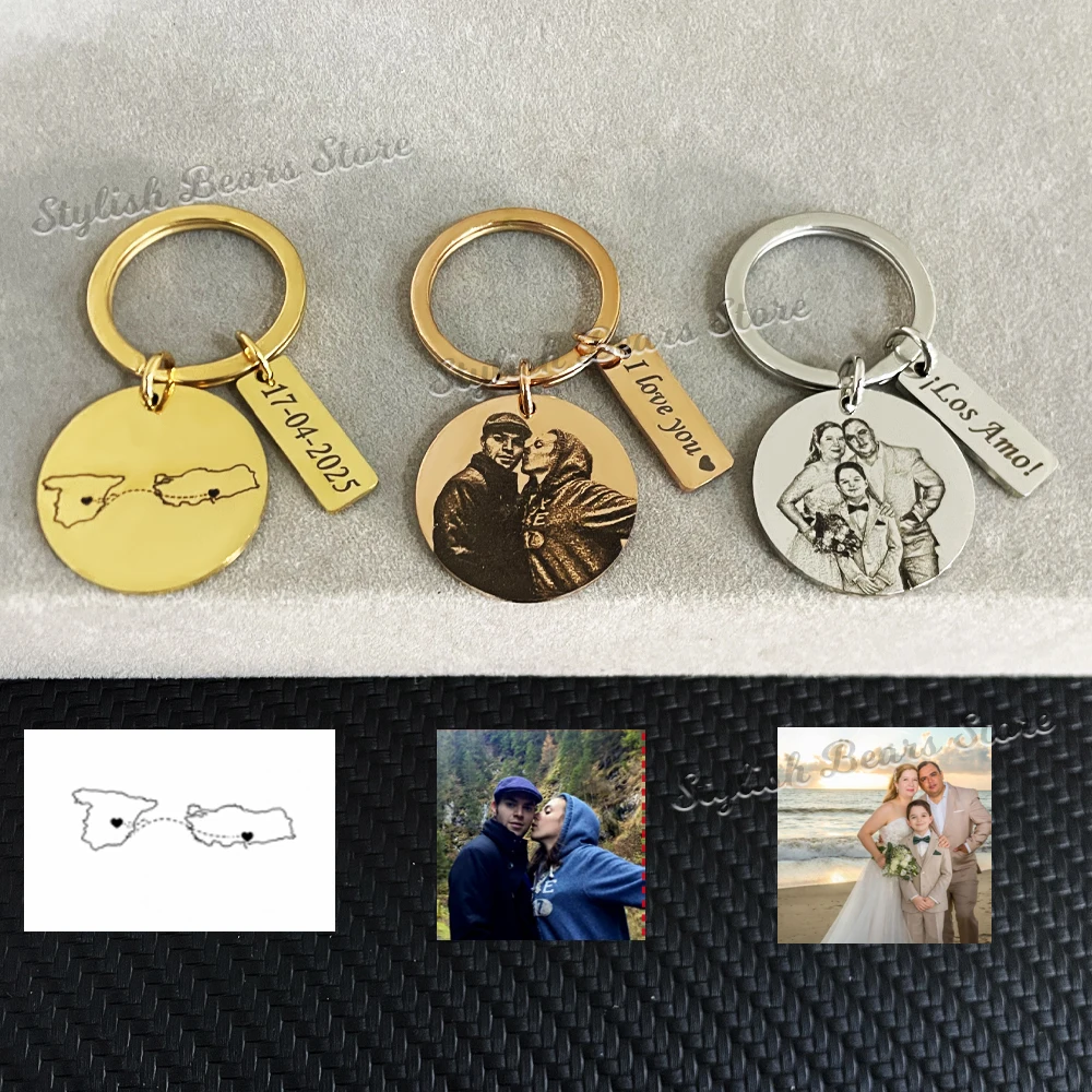 Laser Engraved Custom Photo Keychain Engraved Stainless Steel Portrait Key Custom text photo Round-Shaped Personalized keychain