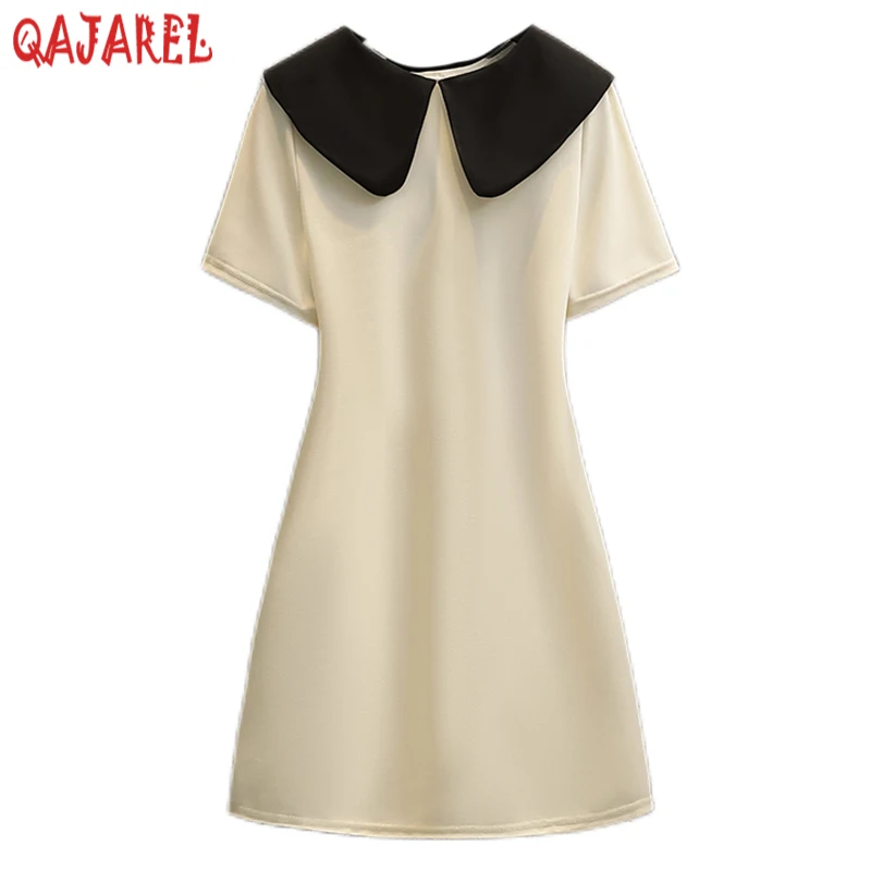 

2024 New White Short Sleeve Doll Collar Mini Dress Women Black Korean Vintage Hepburn Party Dress Summer Elegant Bodycon Dresses