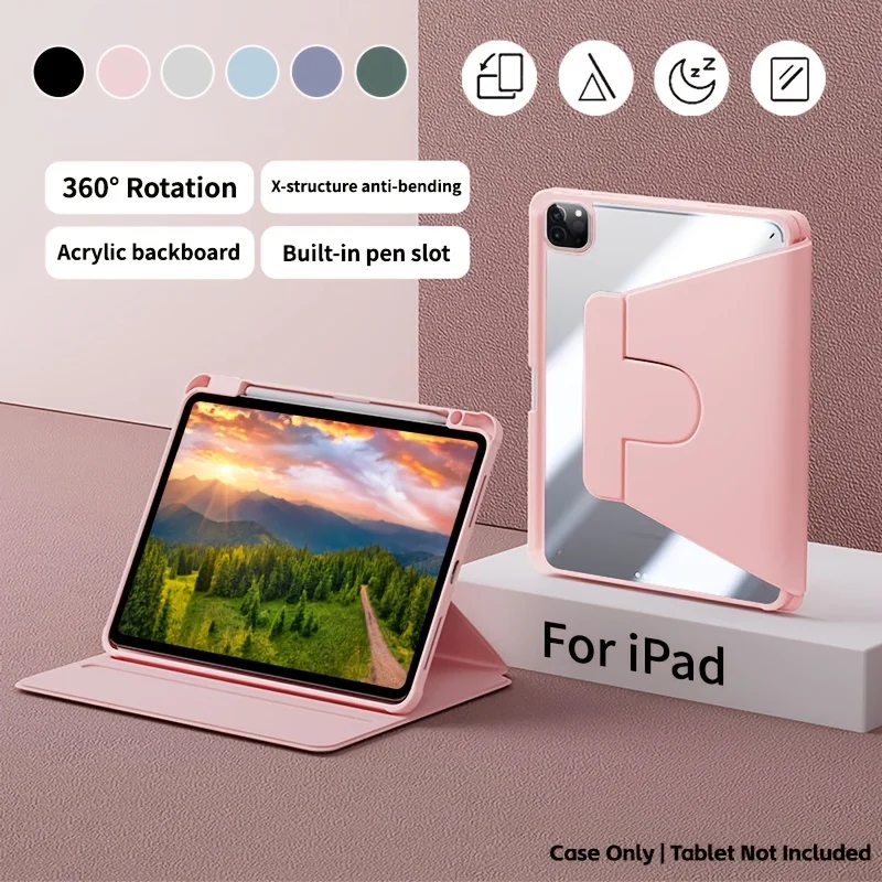Case for iPad 10th/11th Book-style Rotating Bracket Protective Case, Pen Slot Design, Smart Wake-up, Book-type Opening & Closing