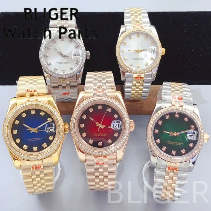 BLIGER 36mm 39mm Luxury Rose Gold Case NH35 Automatic Mechanical Watch For Men Diamond Bezel Waterproof Luminous Men Wristwatch
