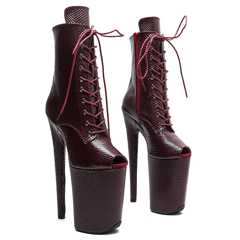 Leecabe  23CM/9inches Snake shiny PU  small opent toe Trend fashion High Heels stripper heel Pole Dance boots