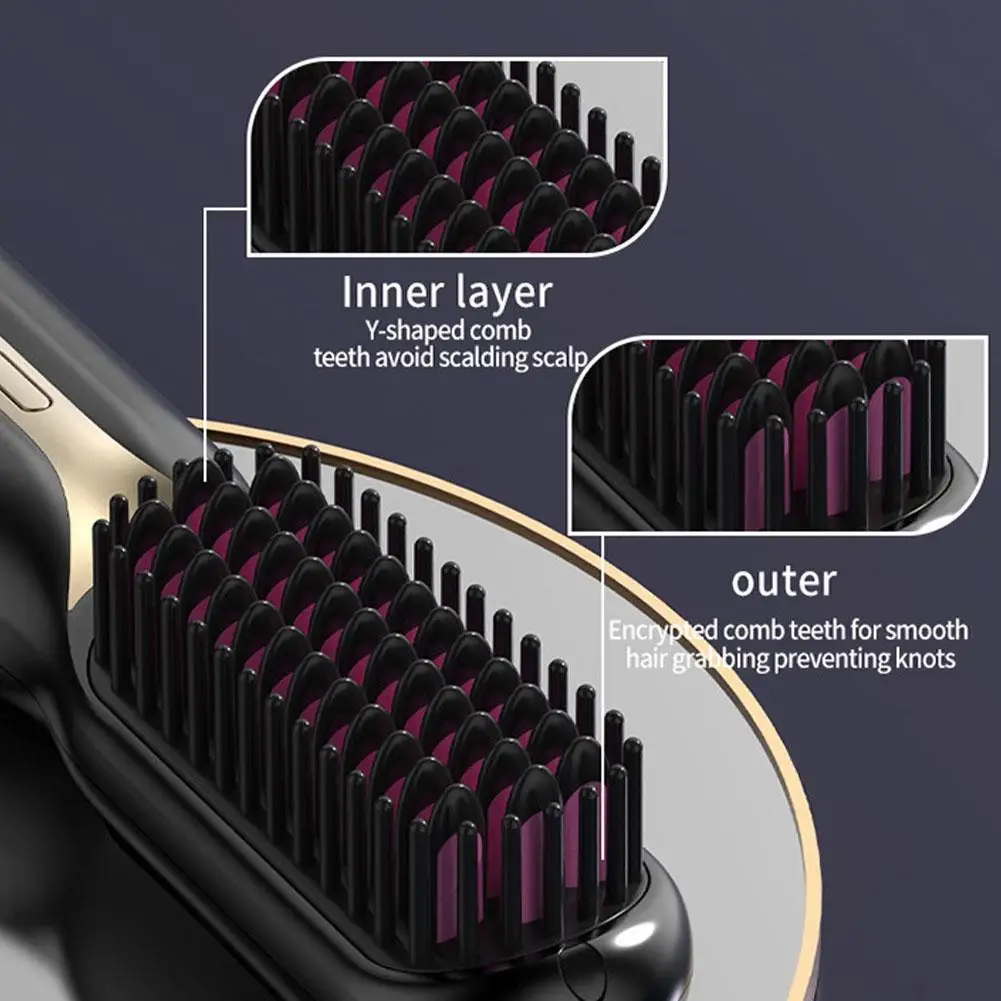 Mini Heated Hair Comb 3 Temperature Adjustable Quick Heating Wireless Hair Straightener Hair Care Brush Hairdressing Tool