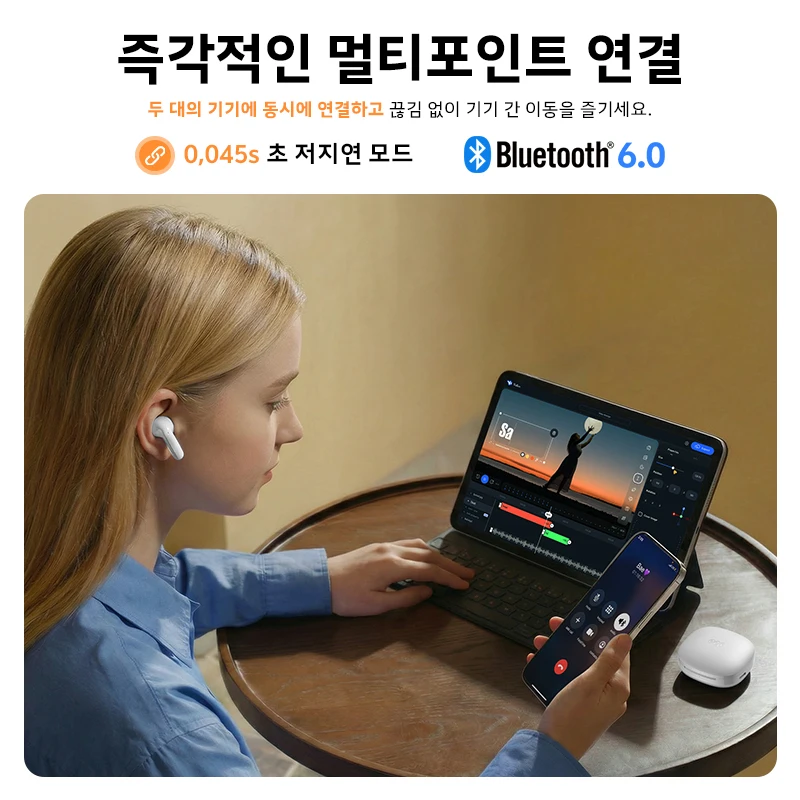 QCY T13 Pro HT23 Adaptive ANC Wireless Earbuds 13mm Drivers Powerful Bass 50dB Hybrid ANC Bluetooth 6.0 Earphones 6 Mics ENC 47H - Detail Angle #05