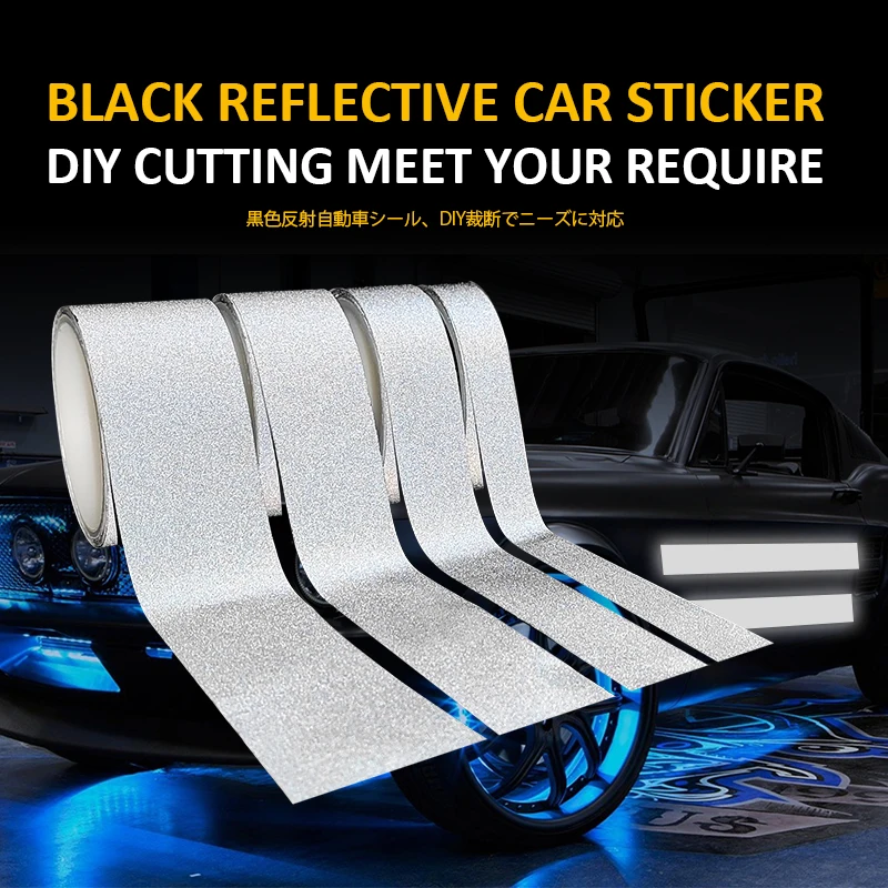 VOOFENG Black Reflective Tape Car Sticker Reflector Self-Adhesive Reflective Fabric Stick on Car Bike Helmet Shoes RS-800BJ