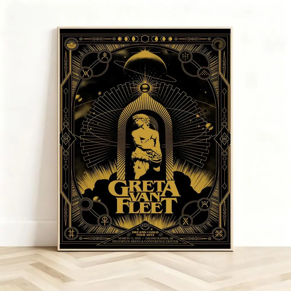 Retro Hardrockband G-Greta Van Fleet Poster Classic Self-Adhesive PP Wall Sticker for Living Room Bar Decor Gift