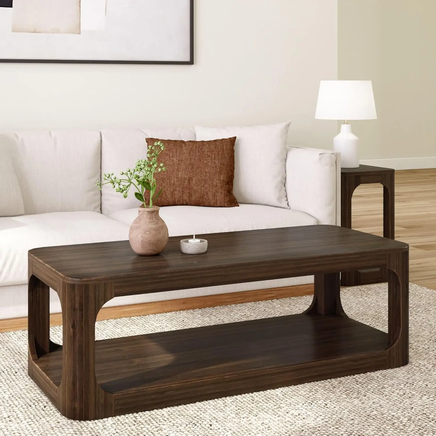 Plank+Beam Forma Coffee Table, 54 Inch Modern Coffee Table With Shelf, Contemporary Center Table With Storage Space, Rectangle