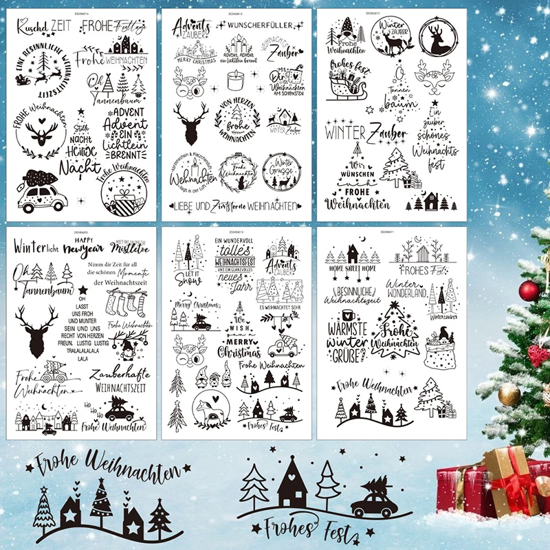 Paquete de 6 pegatinas A5 para frotar, pegatinas navideñas de transferencia de papel de aluminio para muebles, vidrio, madera, álbum de recortes, decoración artesanal DIY
