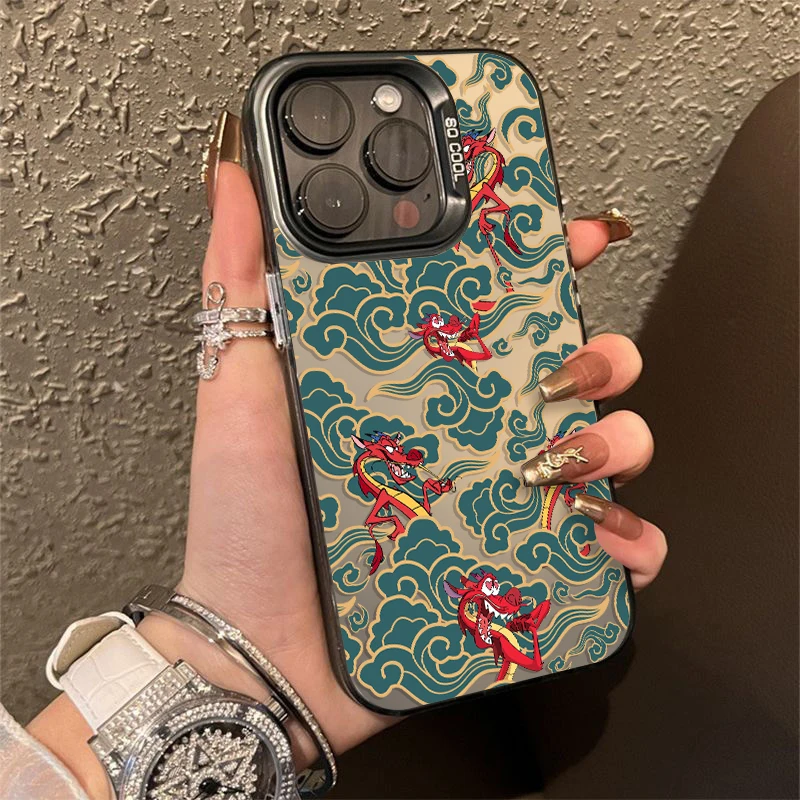 Disney Mulan Draak Voor iPhone Apple 15 14 13 12 11 XS XR X 8 7 Pro Max Plus Kleurrijk Zilver Schokbestendig Telefoonhoesje TPU