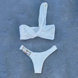 RUOTONSEPT Wrinkled Crinkled One Shoulder Padded Bikini Female Swimsuit Women Swimwear Two-pieces Bikini set Bather Bathing Suit