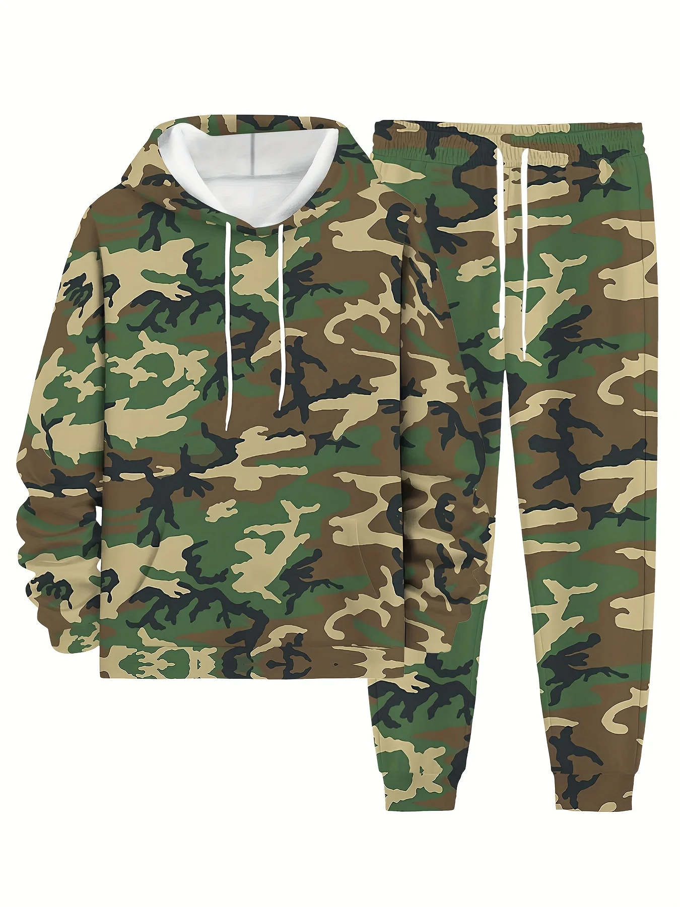 

2-Piece Men's Sleeve Pullover Hooded Sweater Sweatpants Set Full Body Camouflage Printed Casual Spring Autumn and Winter Outdoor