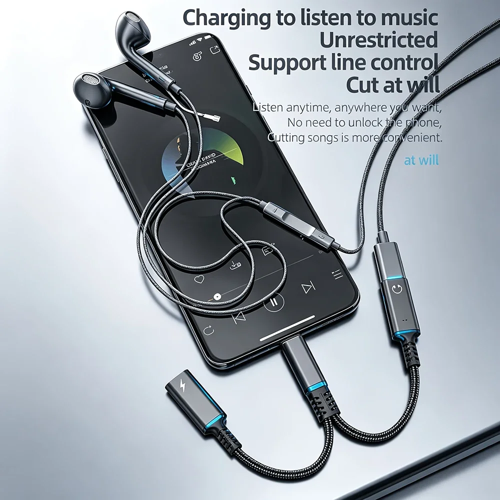 HANNUO 2 IN 1 USB C Splitter to Dual Type USB C Headphone Jack Audio Adapter PD 60W Fast Charger for Samsung IPhone 17 Xiaomi
