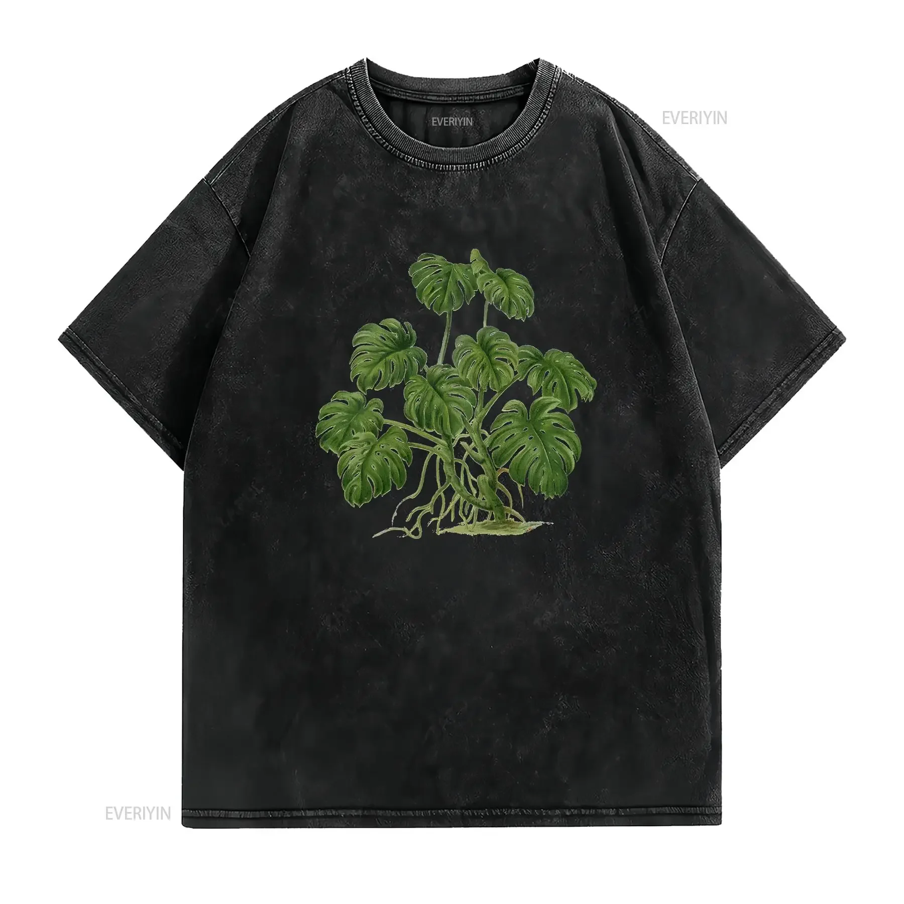 Houseplant Botanical Gardening Monstera Deliciosa T Shirt Variegated Leaf For Men And Women vintage Washed