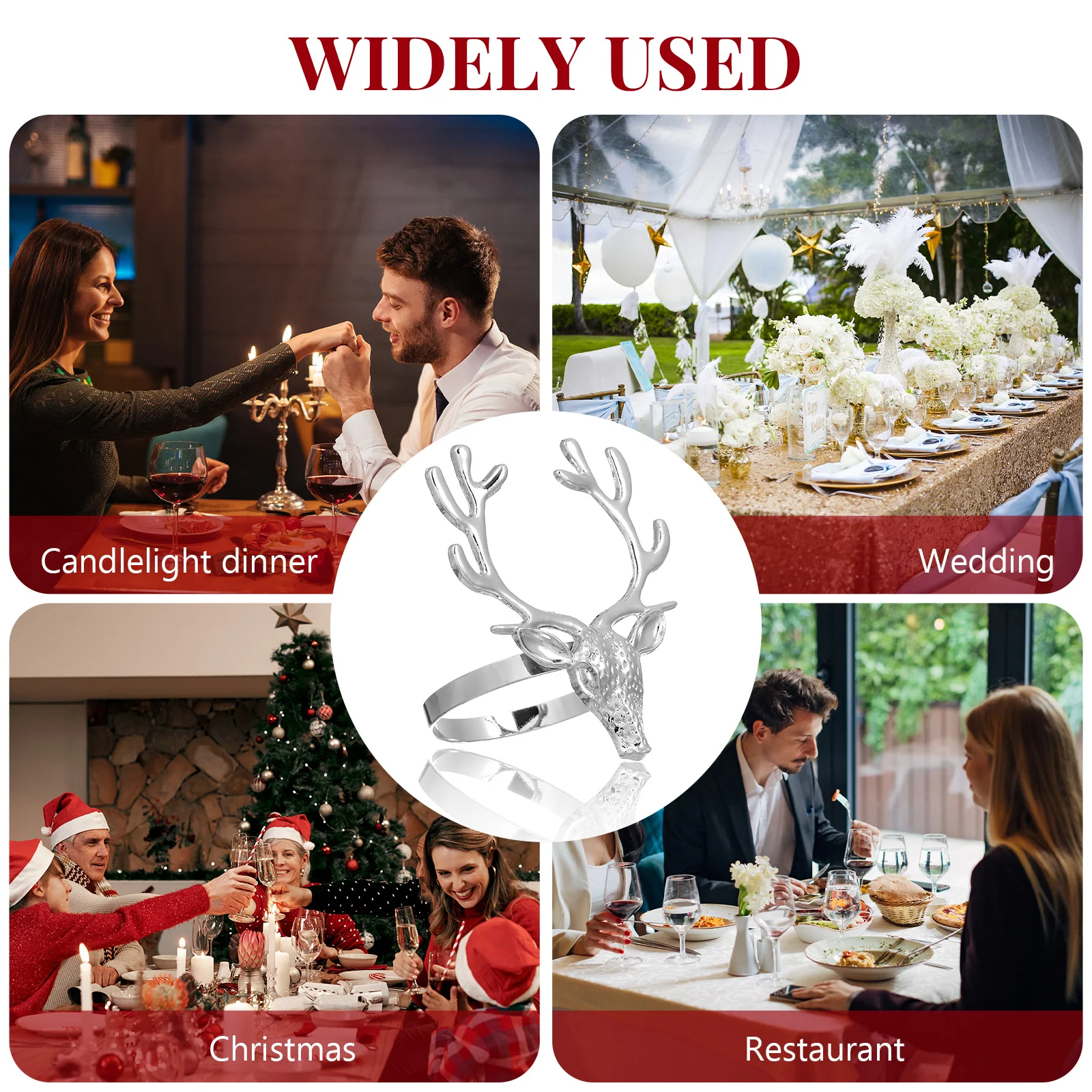 

4Pcs Alloy Napkin Buckles Christmas Deer Head Design Napkin Rings Holiday Party Dinner Table Decoration Reindeer