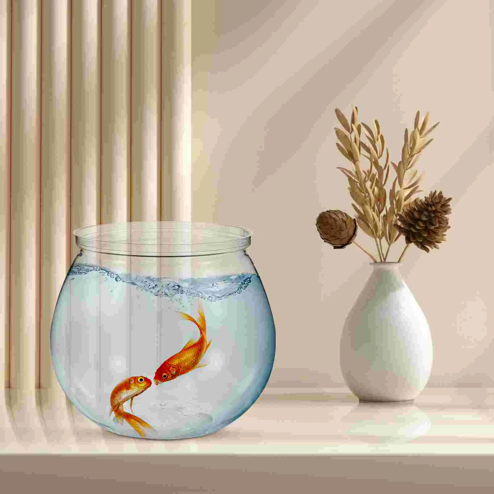 3 Pcs Goldfish Bowl Clear Anti-falling Round Plastic Tank Office for Desktop Vase Flowerpot Pet The Small