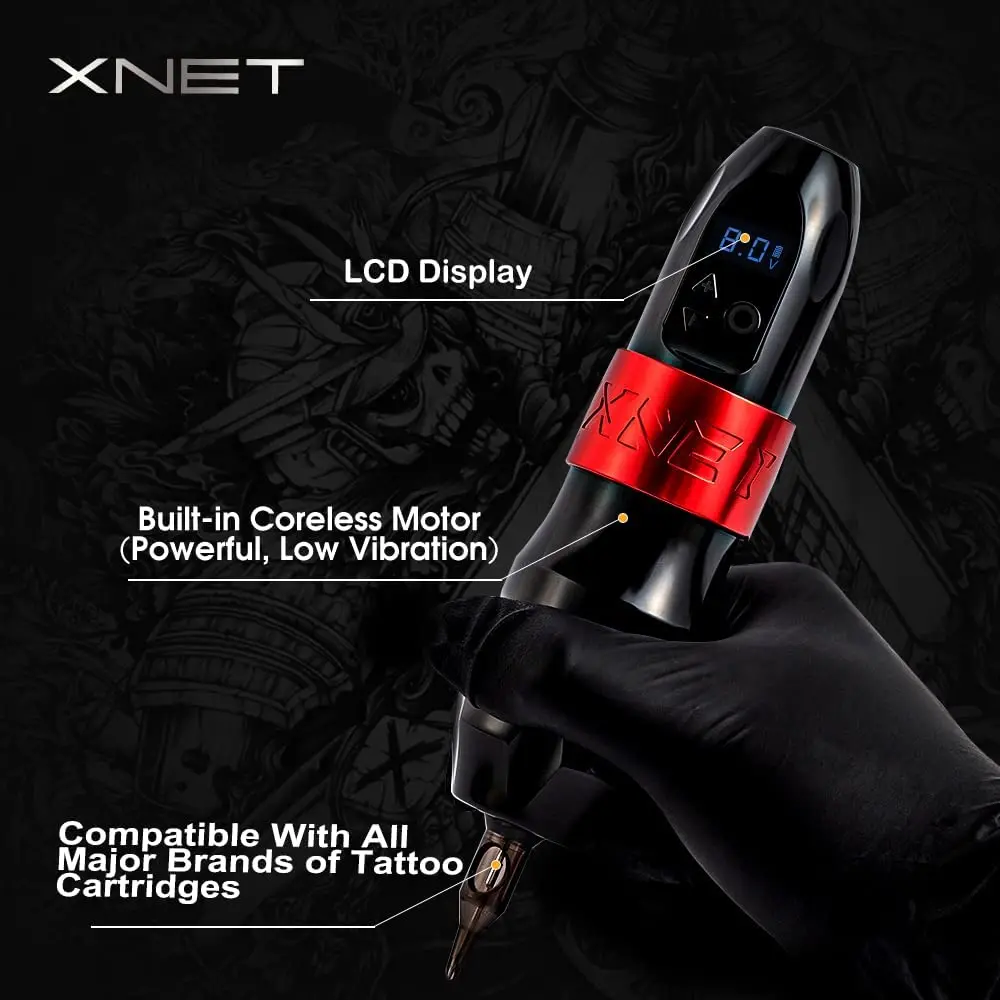 Xnet Titan Wireless Tattoo Machine Pen Kit Coreless Motor with Extra 38mm Grip 2400mAh Battery 80pcs Mixed Cartridge Needles