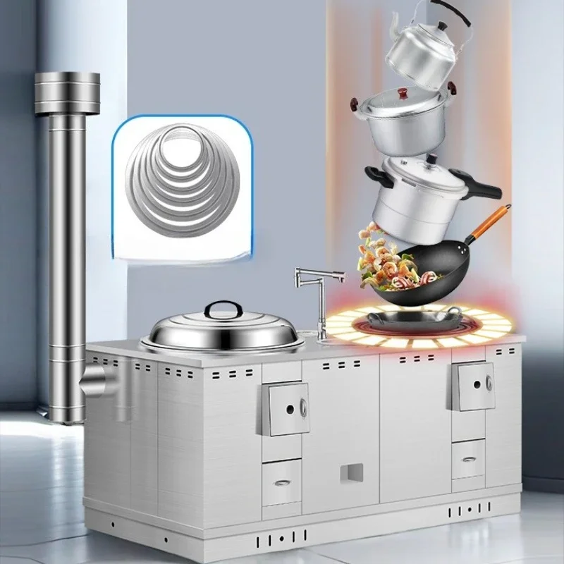 Premium firewood stove, household firewood-burning stainless steel double-pot soil stove
