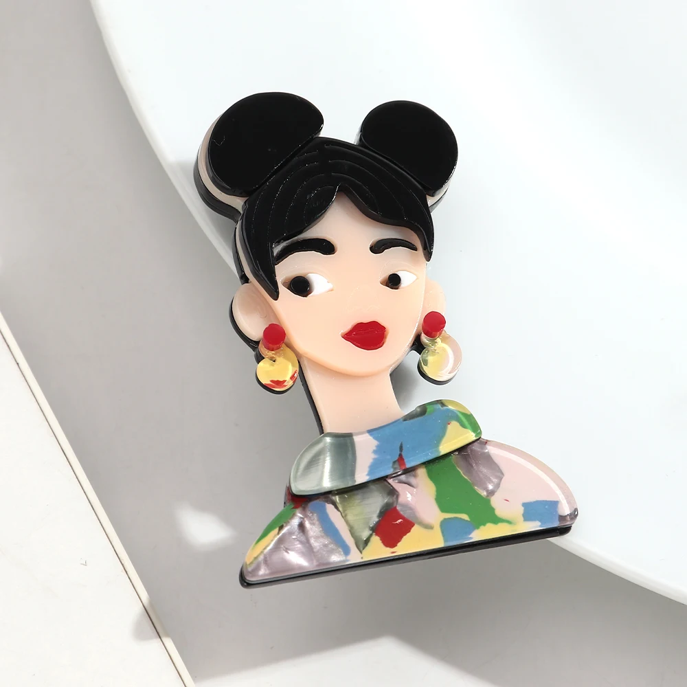 

Colorful Pretty Bun Girl Resin Brooches for Women Spliced Acrylic Cute Lady Figure Badge Pins Jewelry Clothes Accessories Gift