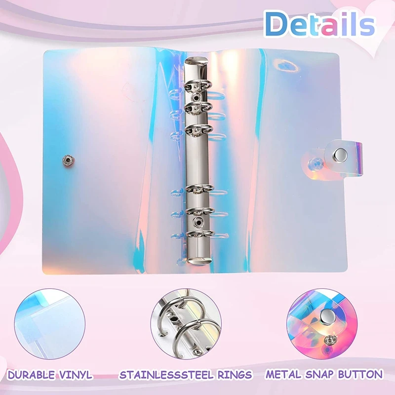 14 Pieces 6 Holes Binder Zipper Folders Refillable PVC Notebook Cover, A6 Binder Pocket For Management Documents Cards