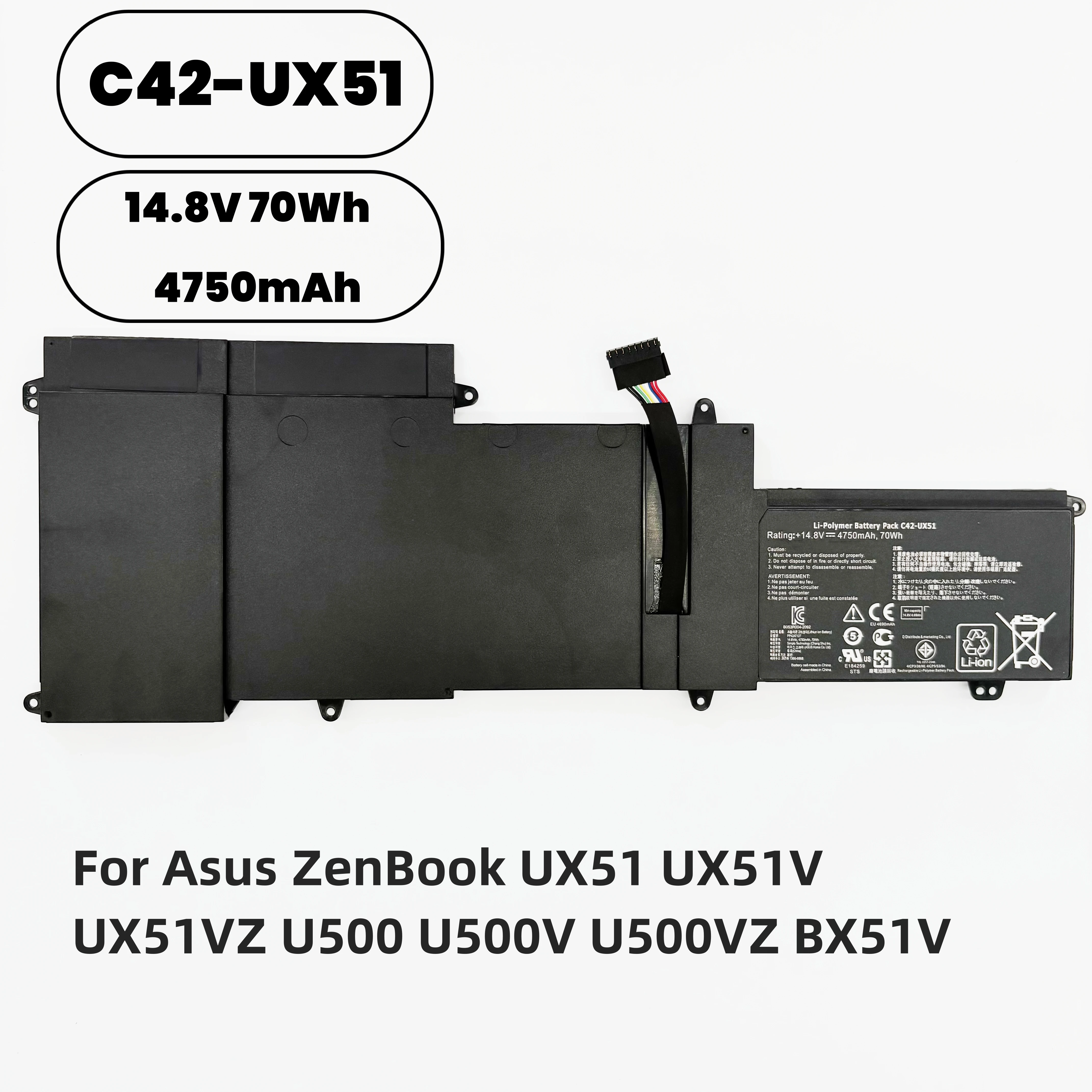

Новый аккумулятор для ноутбука C42-UX51 14,8 В, 70 Втч, 4750 мАч для Asus ZenBook UX51 UX51V UX51VZ U500 U500V U500VZ BX51V