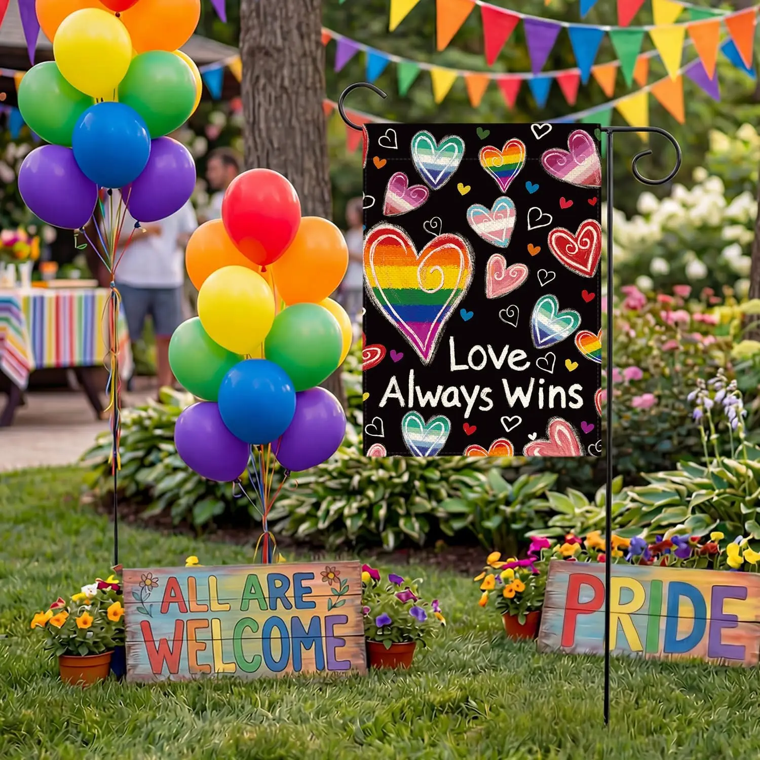 AVOIN colorlife Love Always Wins Love Hearts Pride Garden Flag 12x18 Inch Double Sided Outside, LGBTQ+ Community Progress Ra MMZ