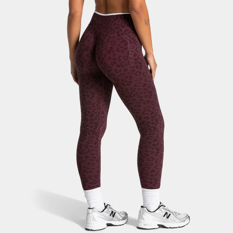 Women Leopard Print Yoga Leggings Hip Lifting High Waist Slim Leggings Fit White Edge Fitness Tights Running Workout Sport Pants