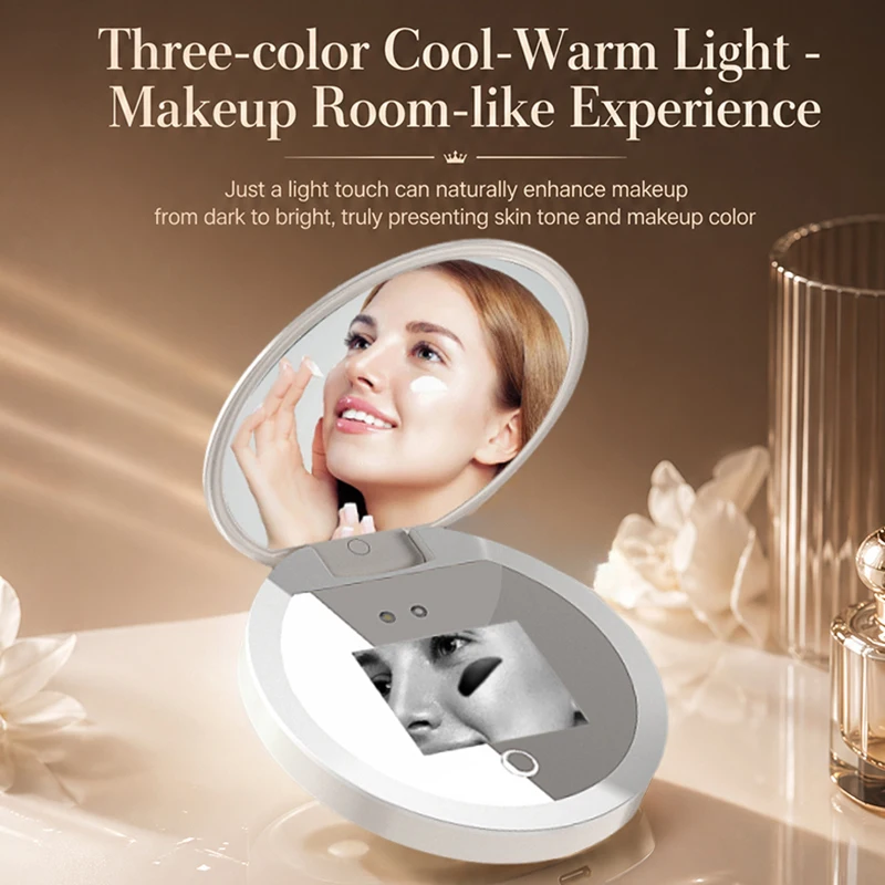 TJMIR 2.4 Inch Portable LED Makeup Mirror Compact Folding Sunscreen Testing Mirror Mini Vanity Mirror for Women Outdoor Daily