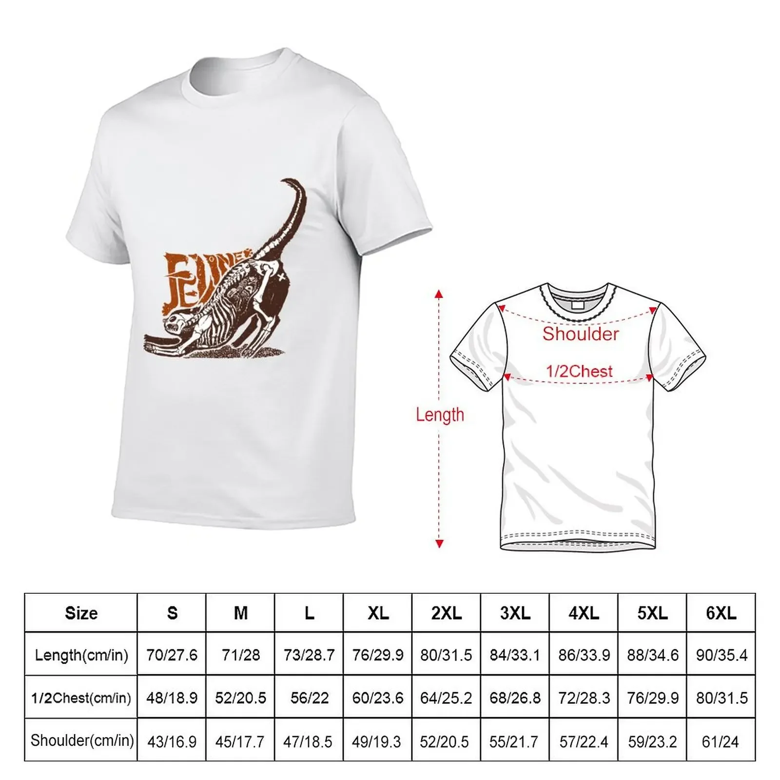 Feline cat skeleton profile T-Shirt graphic t shirt vintage kawaii clothes quick drying cotton t shirt men