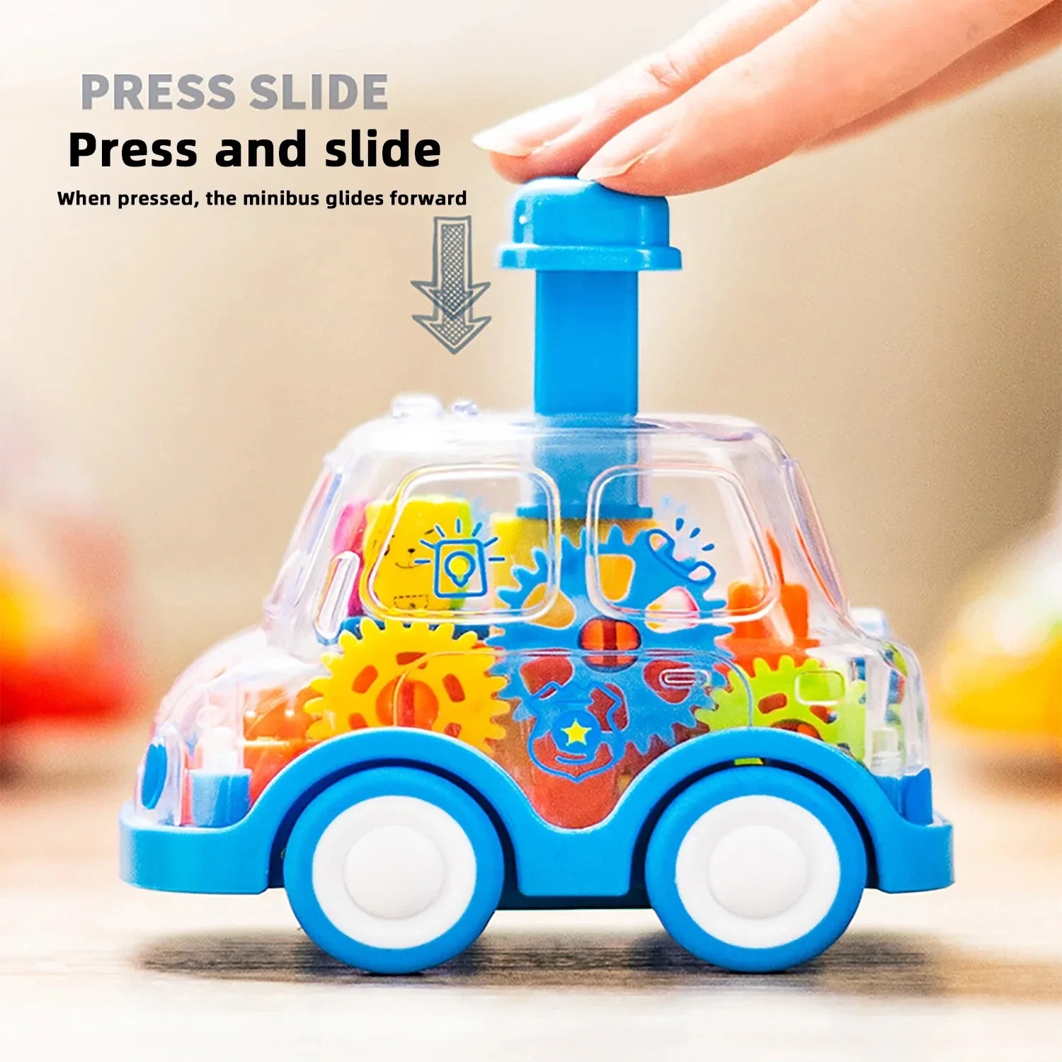 Jouets dessin animé presse engrenage voiture Lnertia Pull-back voiture transparente inertie rebond voiture cadeaux d'anniversaire pour enfants garçons et filles